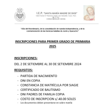 INSCRIPCIONES PRIMER GRADO DE PRIMARIA 2025